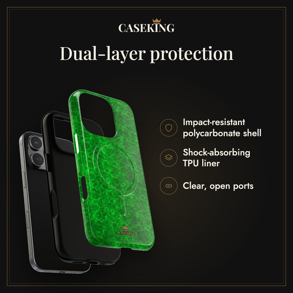 Emerald Gem MagSafe-compatible tough case infographic 3: Dual-layer protection