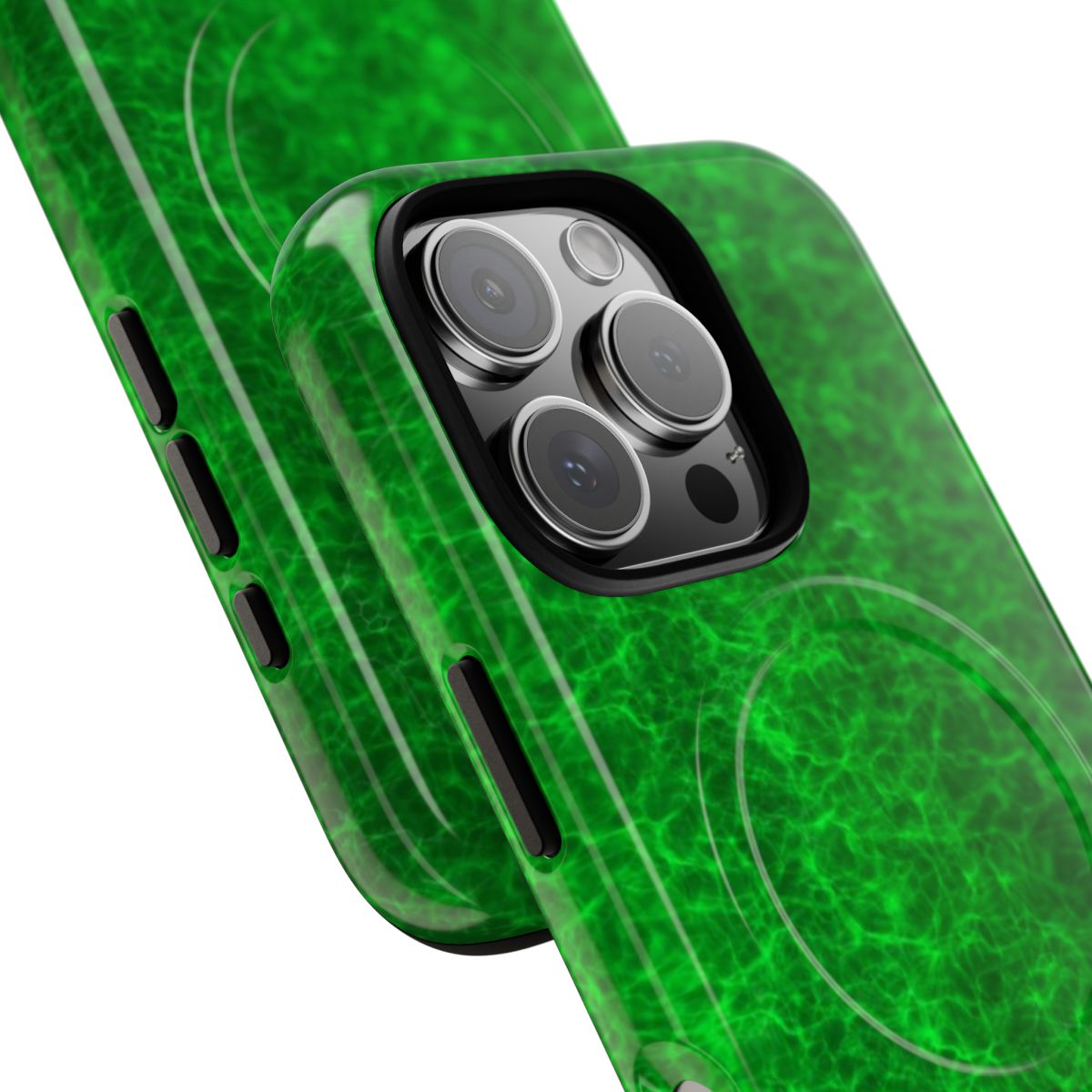 Emerald Gem MagSafe-compatible tough case on iPhone 16 Pro, glossy finish (close-up)