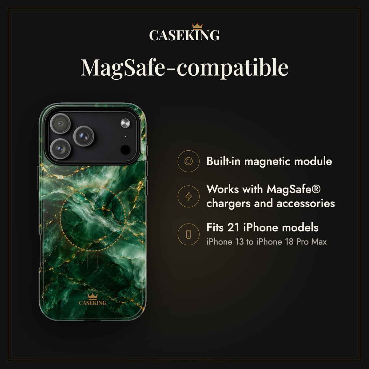 Emerald Jade MagSafe-compatible tough case infographic 2: MagSafe-compatible