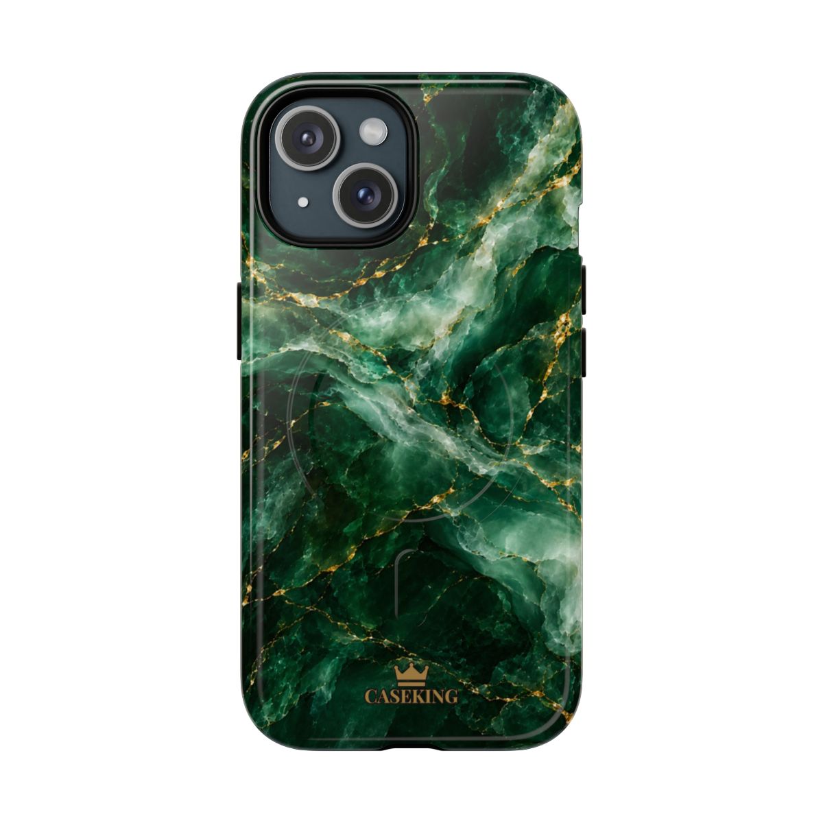 Emerald Jade MagSafe-compatible tough case on iPhone 15, glossy finish