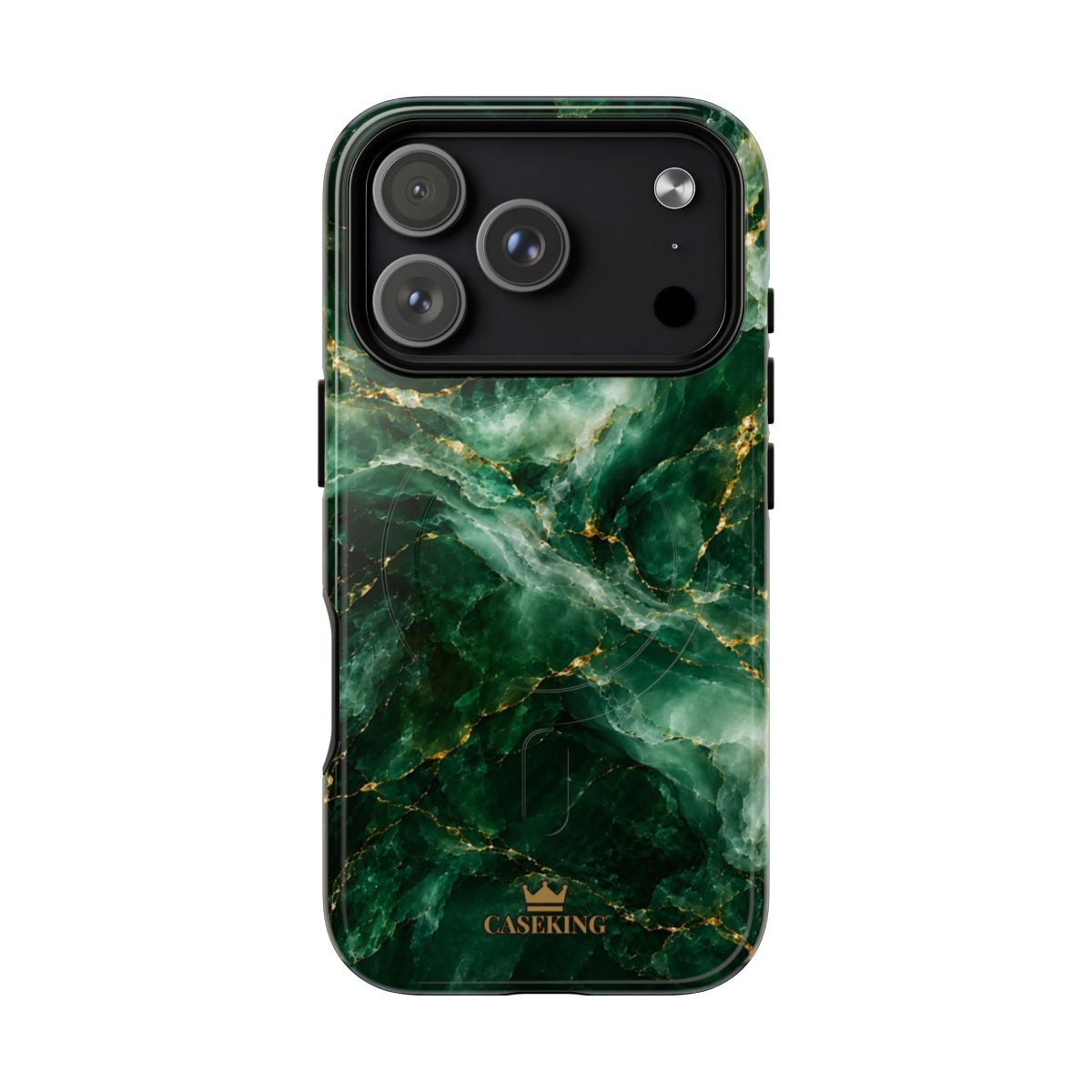 Emerald Jade MagSafe-compatible tough case on iPhone 18 Pro, glossy finish