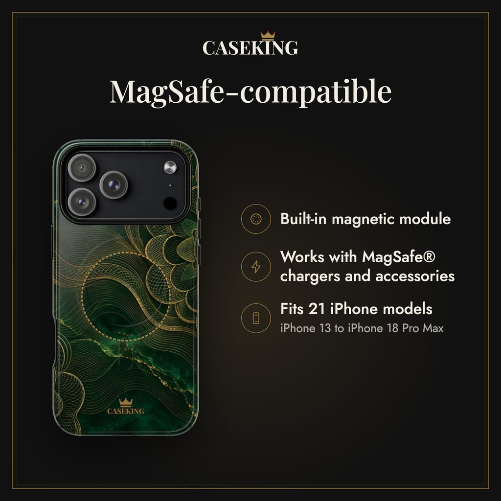 Emerald Reserve MagSafe-compatible tough case infographic 2: MagSafe-compatible
