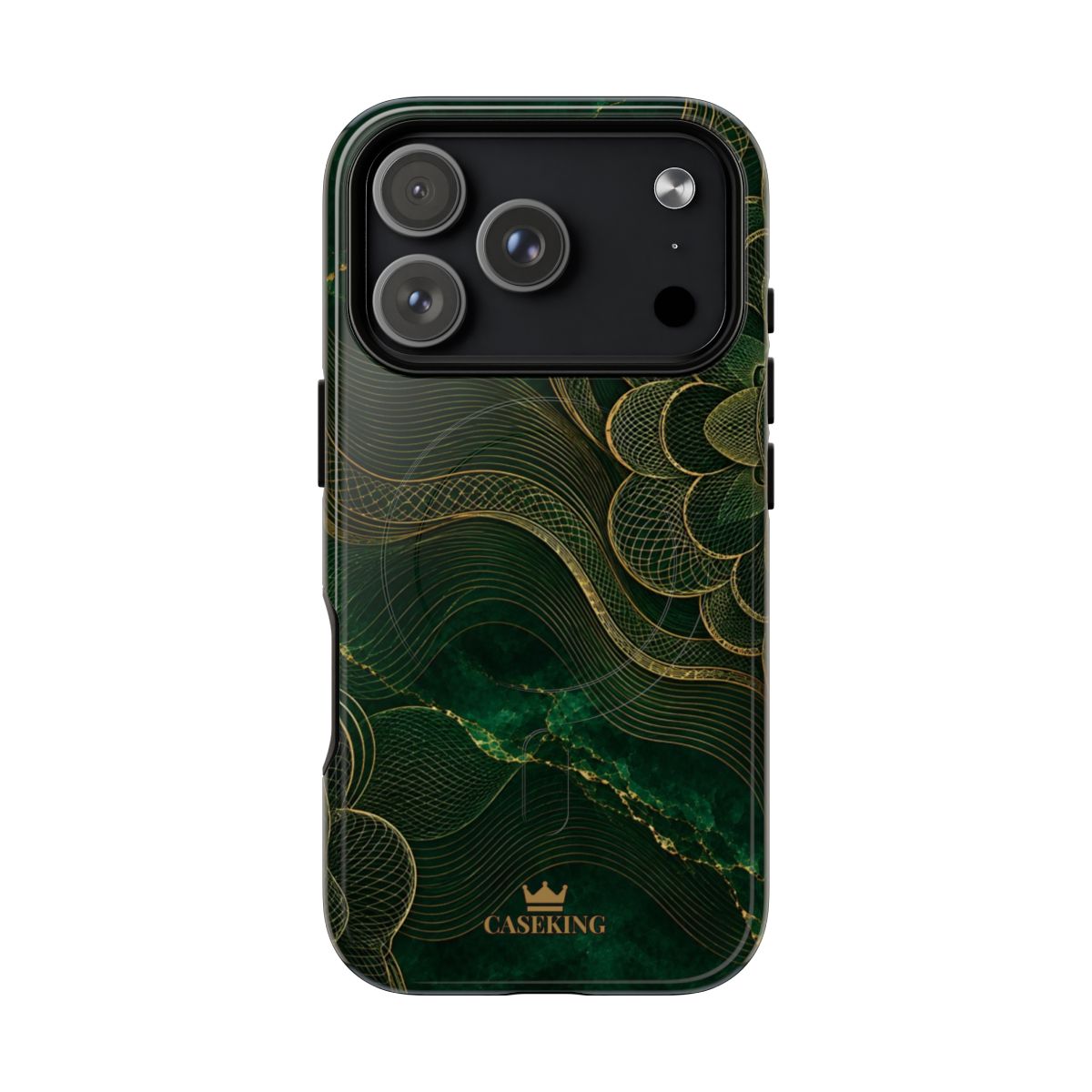 Emerald Reserve MagSafe-compatible tough case on iPhone 18 Pro, glossy finish