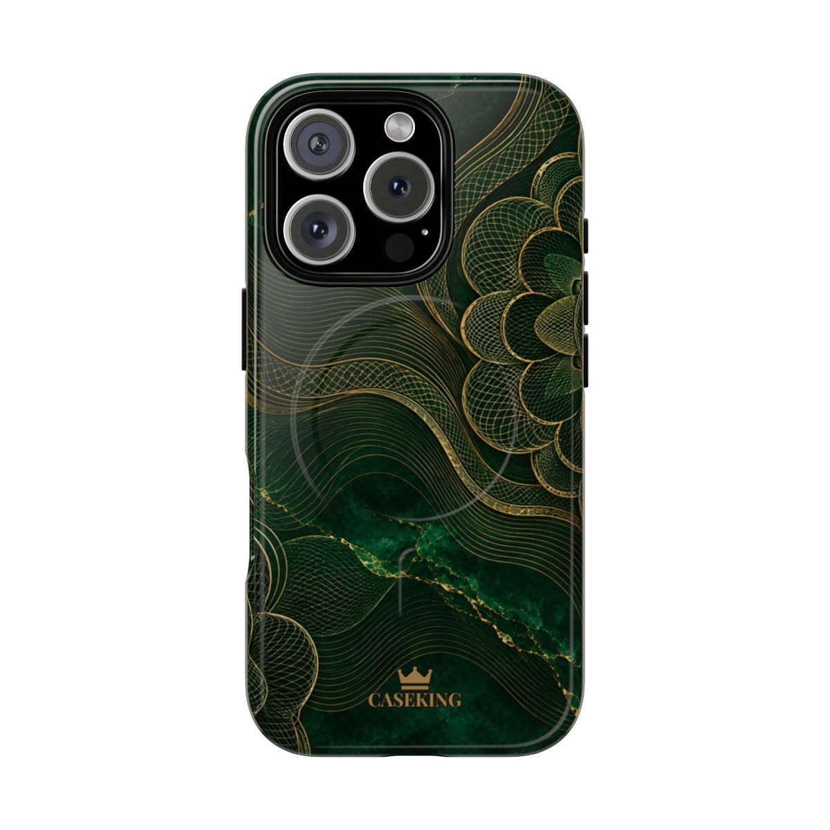 Emerald Reserve MagSafe-compatible tough case on iPhone 16 Pro, glossy finish