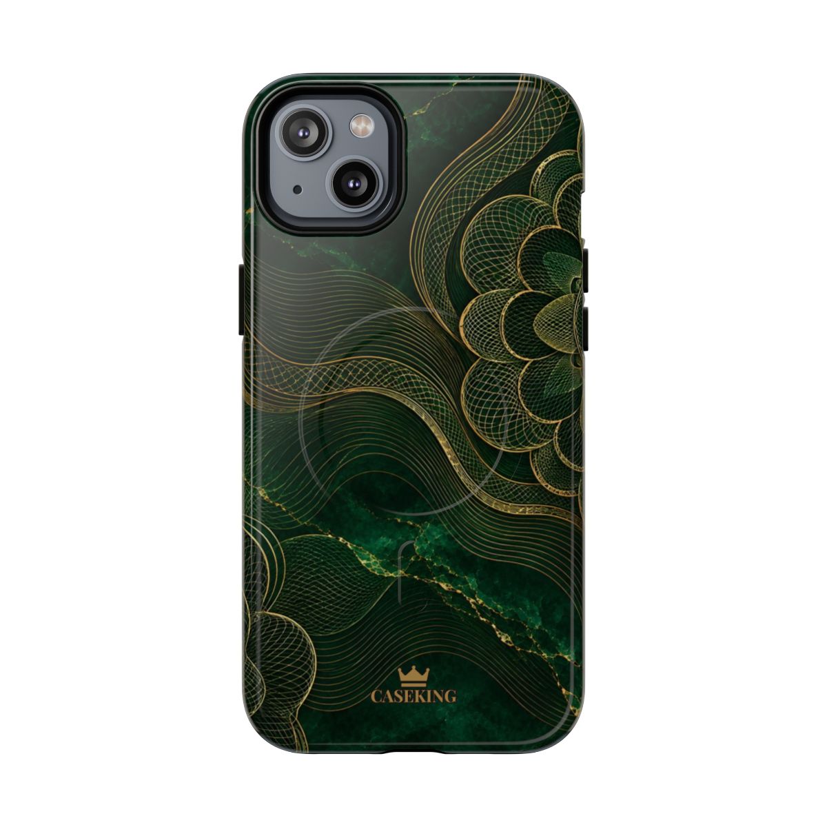 Emerald Reserve MagSafe-compatible tough case on iPhone 14 Plus, glossy finish