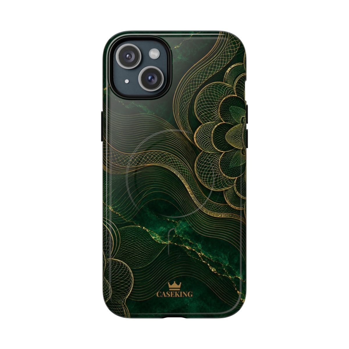 Emerald Reserve MagSafe-compatible tough case on iPhone 15 Plus, glossy finish