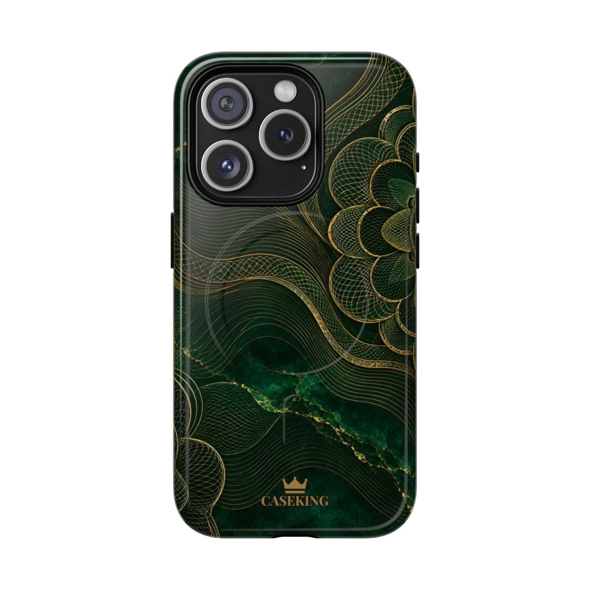 Emerald Reserve MagSafe-compatible tough case on iPhone 15 Pro, glossy finish
