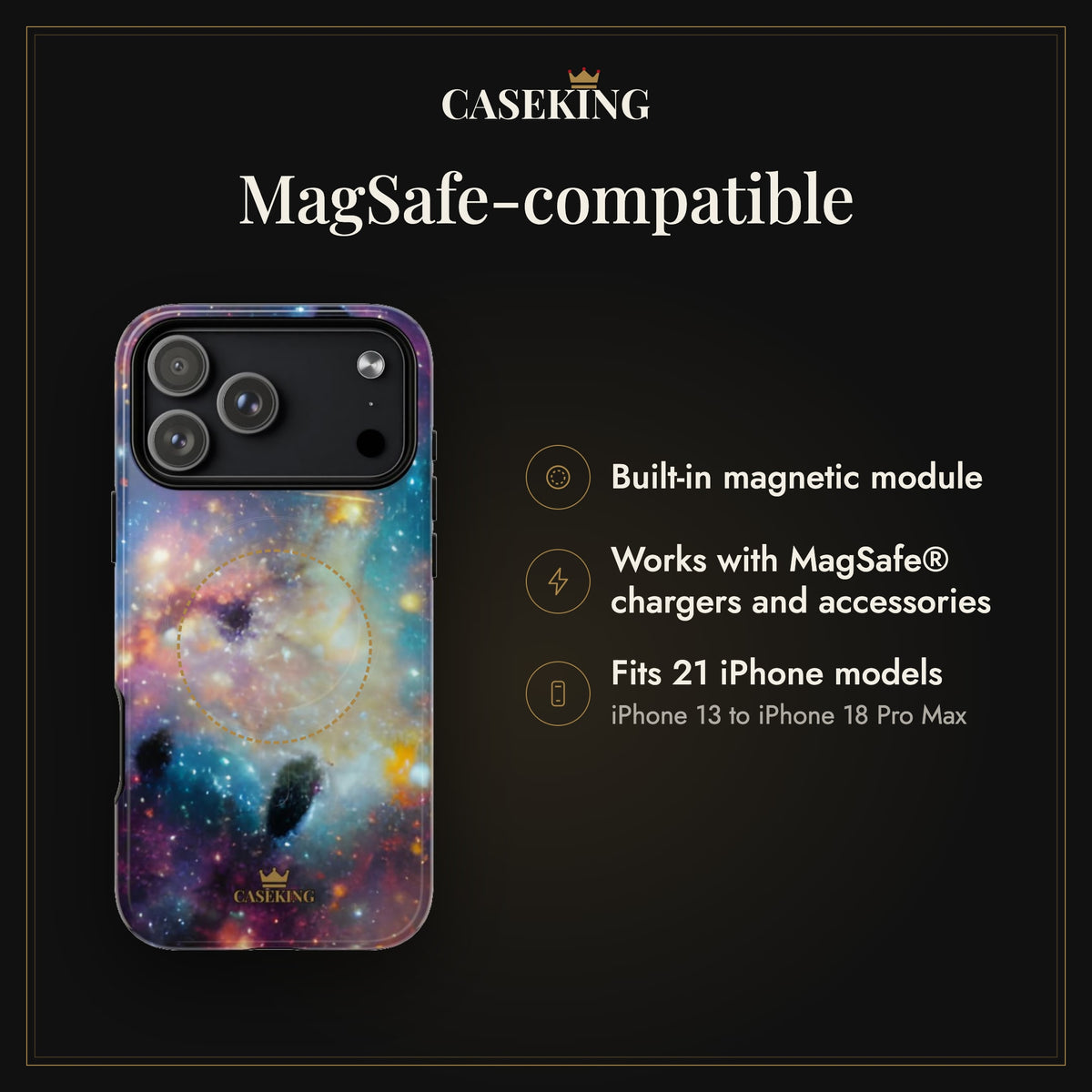 Galaxy Storm MagSafe-compatible tough case infographic 2: MagSafe-compatible