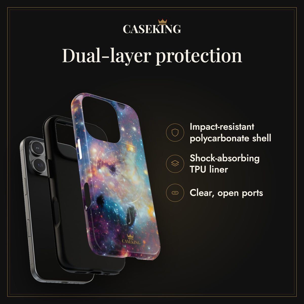 Galaxy Storm MagSafe-compatible tough case infographic 3: Dual-layer protection