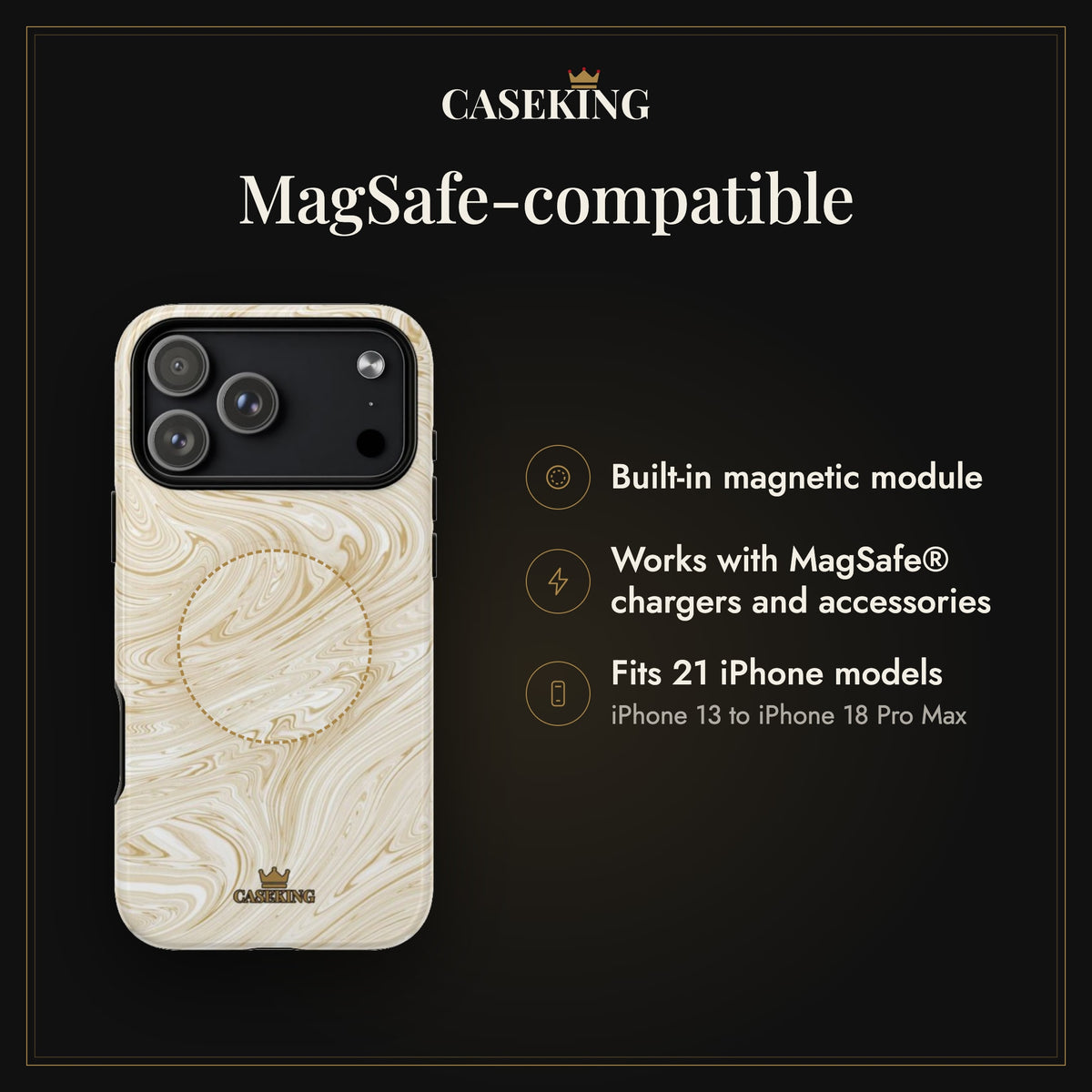 Gold Swirl MagSafe-compatible tough case infographic 2: MagSafe-compatible