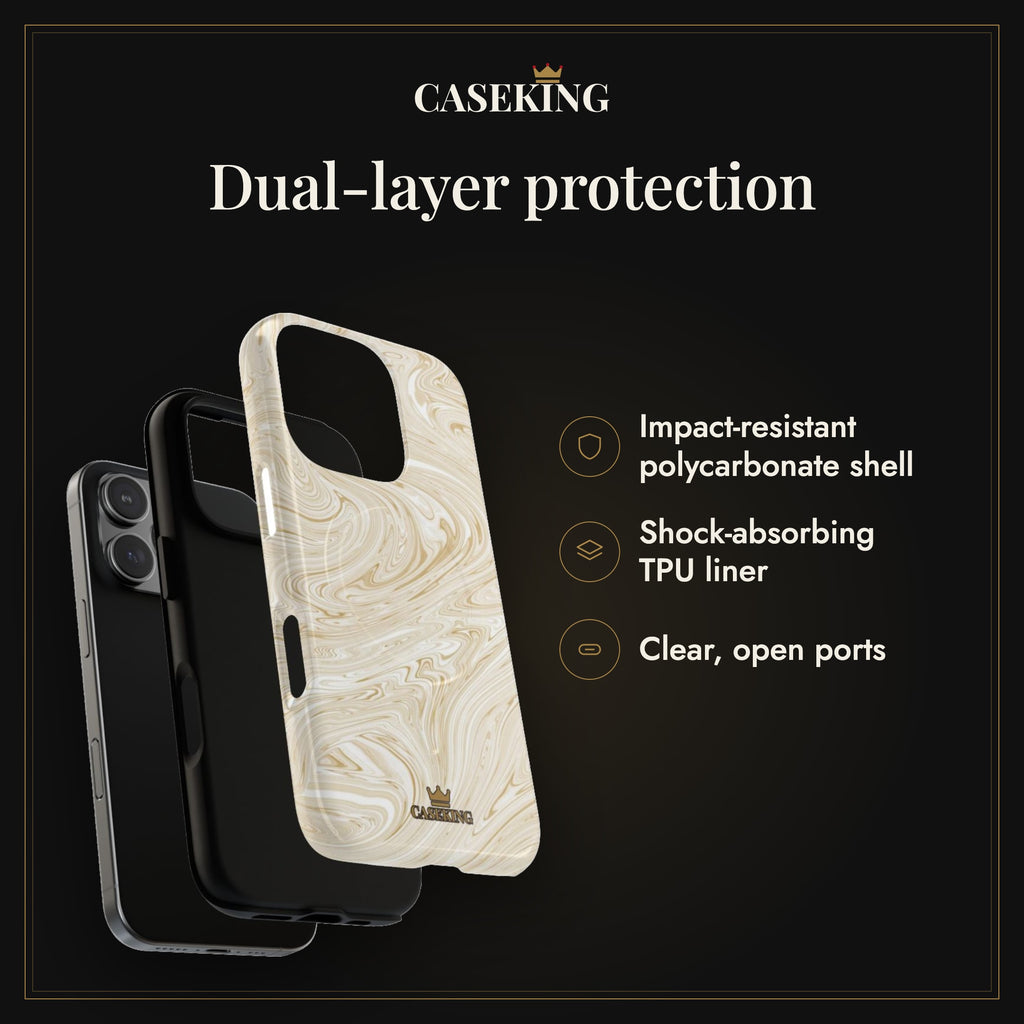 Gold Swirl MagSafe-compatible tough case infographic 3: Dual-layer protection