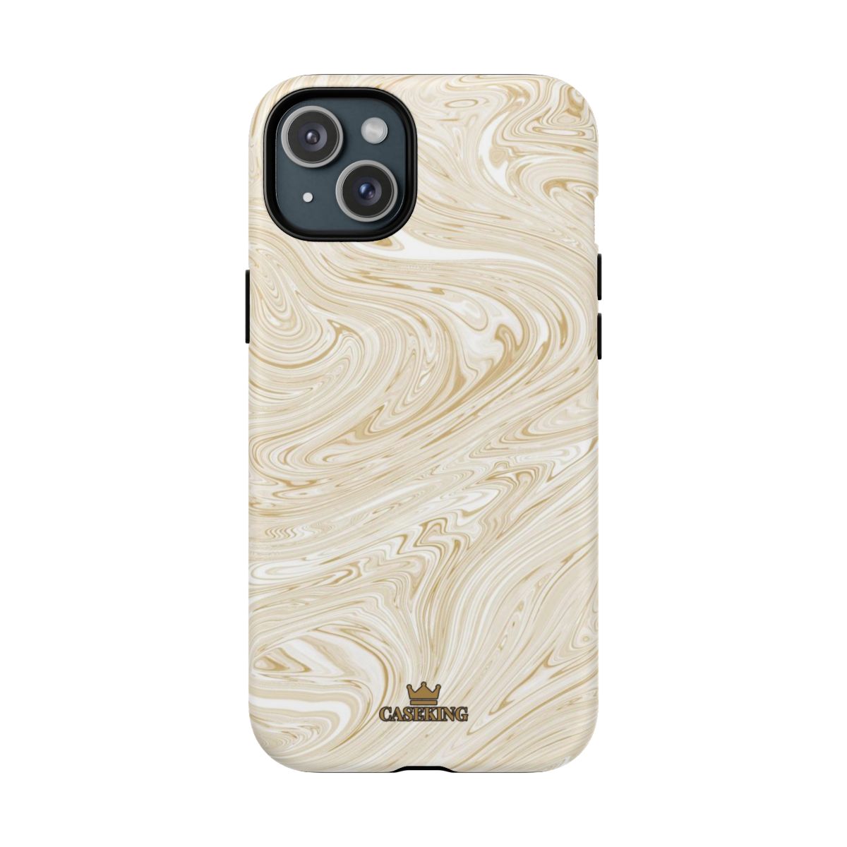 Gold Swirl MagSafe-compatible tough case on iPhone 15 Plus, matte finish