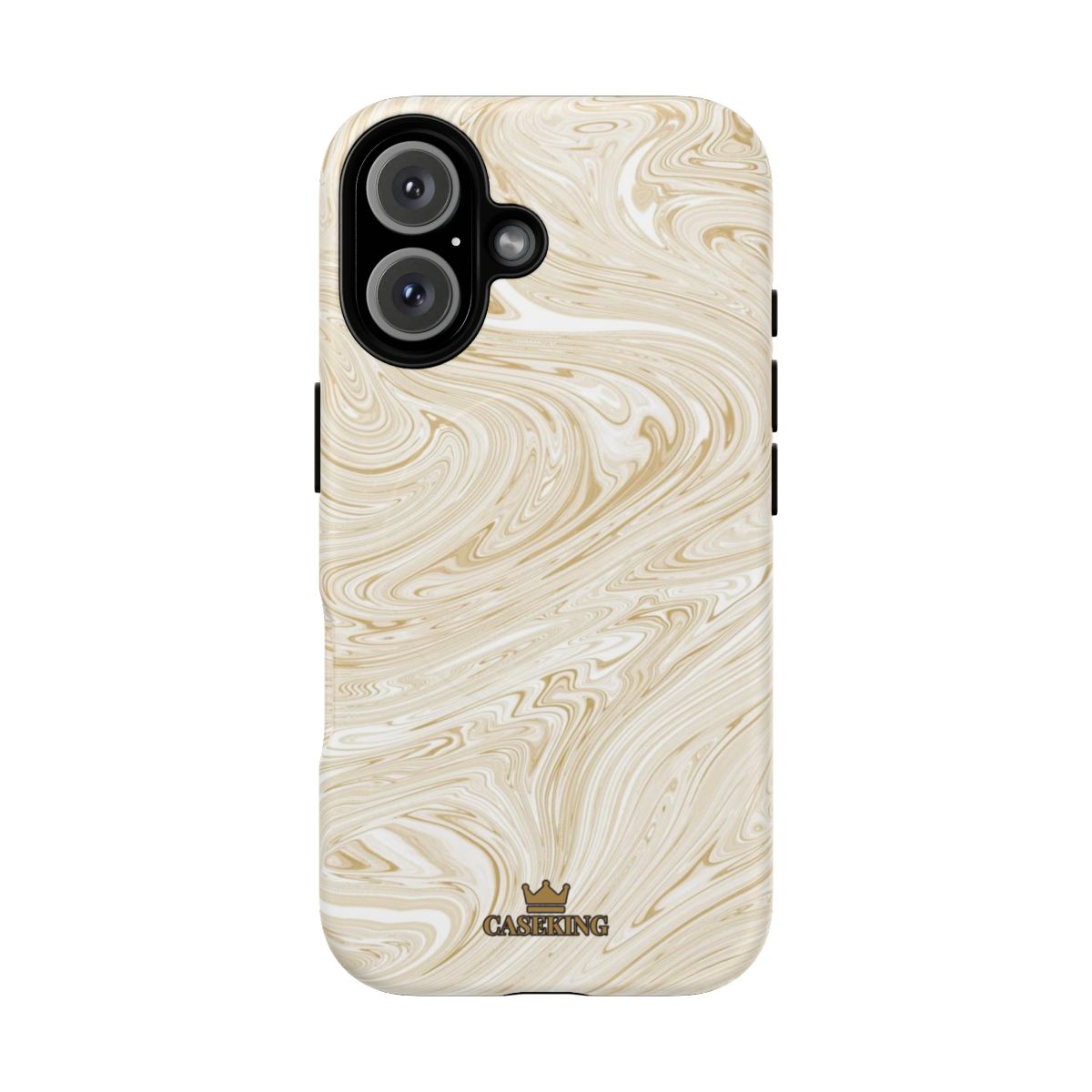 Gold Swirl MagSafe-compatible tough case on iPhone 16, matte finish