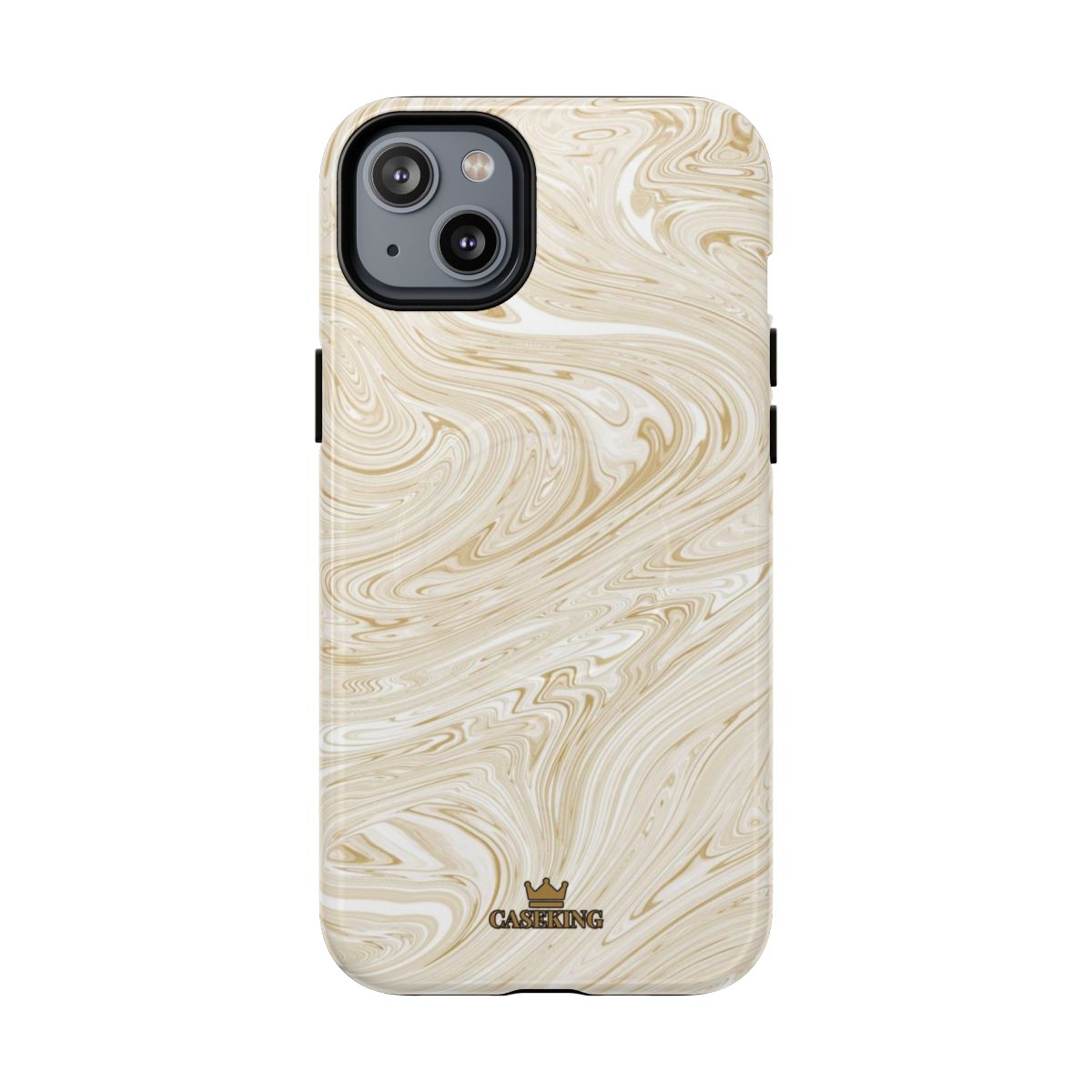 Gold Swirl MagSafe-compatible tough case on iPhone 14 Plus, glossy finish