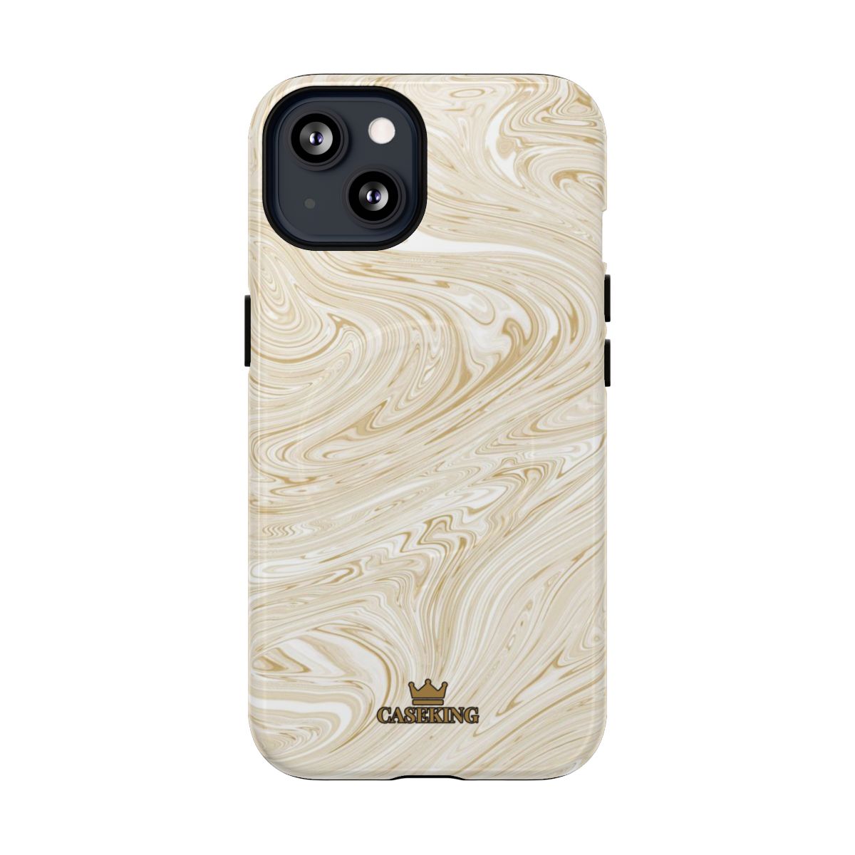 Gold Swirl MagSafe-compatible tough case on iPhone 13, glossy finish