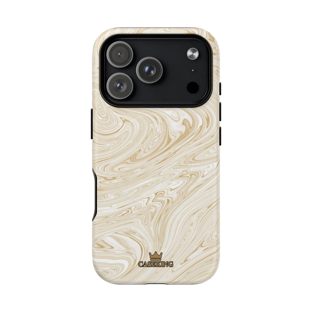 Gold Swirl MagSafe-compatible tough case on iPhone 18 Pro, matte finish