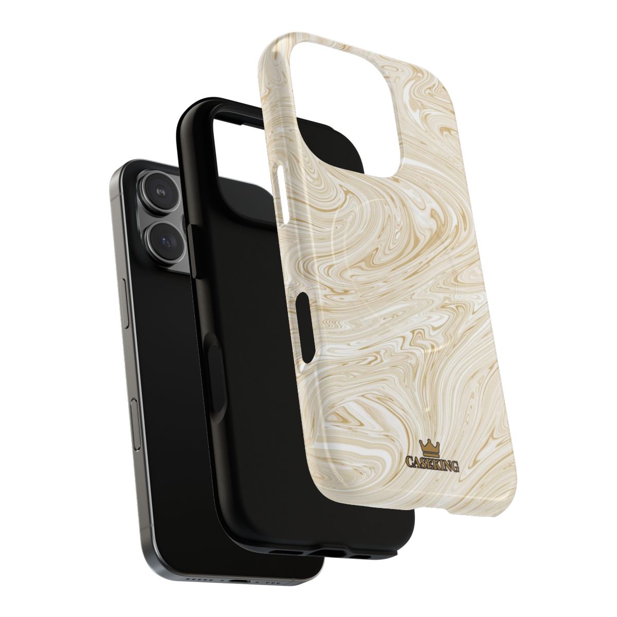 Gold Swirl MagSafe-compatible tough case on iPhone 16 Pro, glossy finish (case layers)
