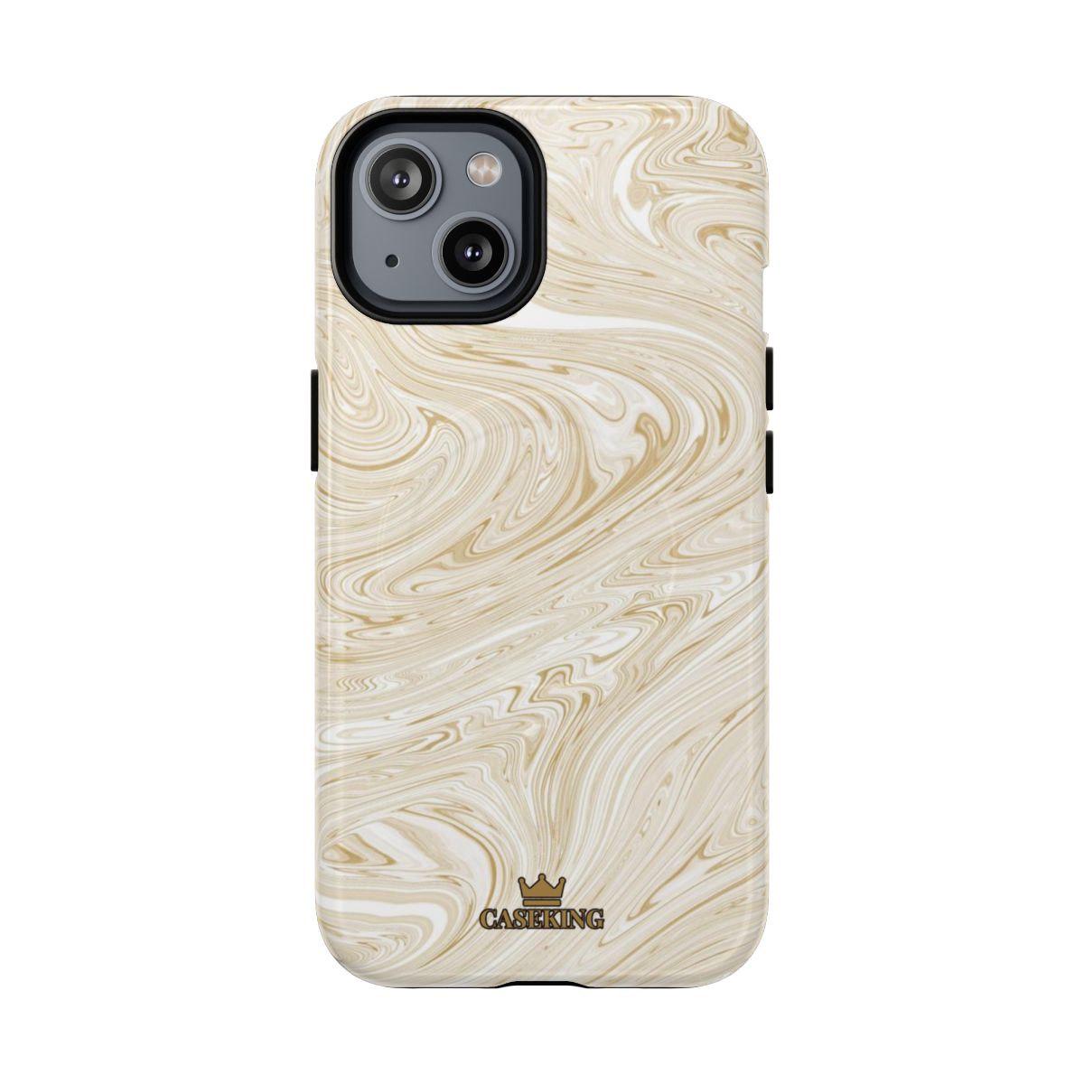 Gold Swirl MagSafe-compatible tough case on iPhone 14, glossy finish