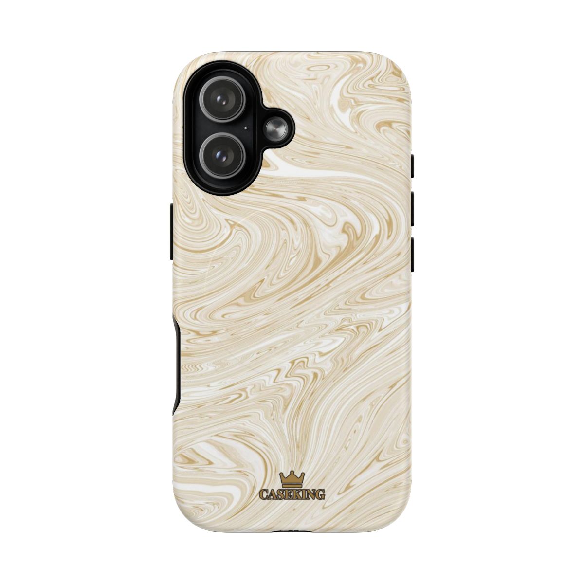 Gold Swirl MagSafe-compatible tough case on iPhone 17, matte finish
