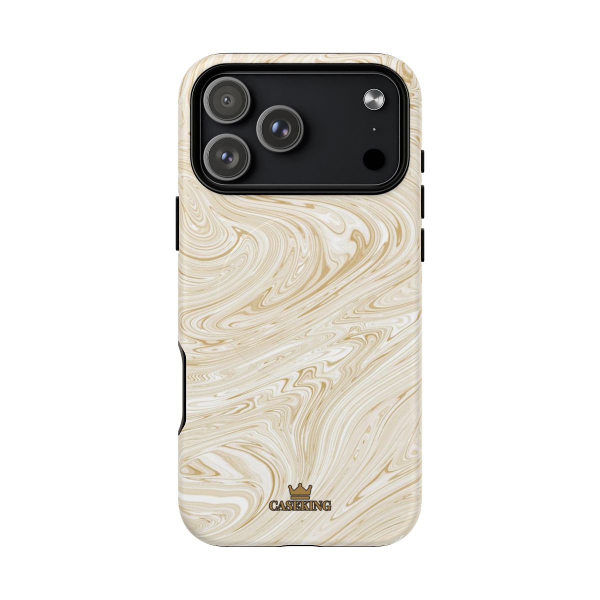 Gold Swirl MagSafe-compatible tough case on iPhone 17 Pro Max, matte finish
