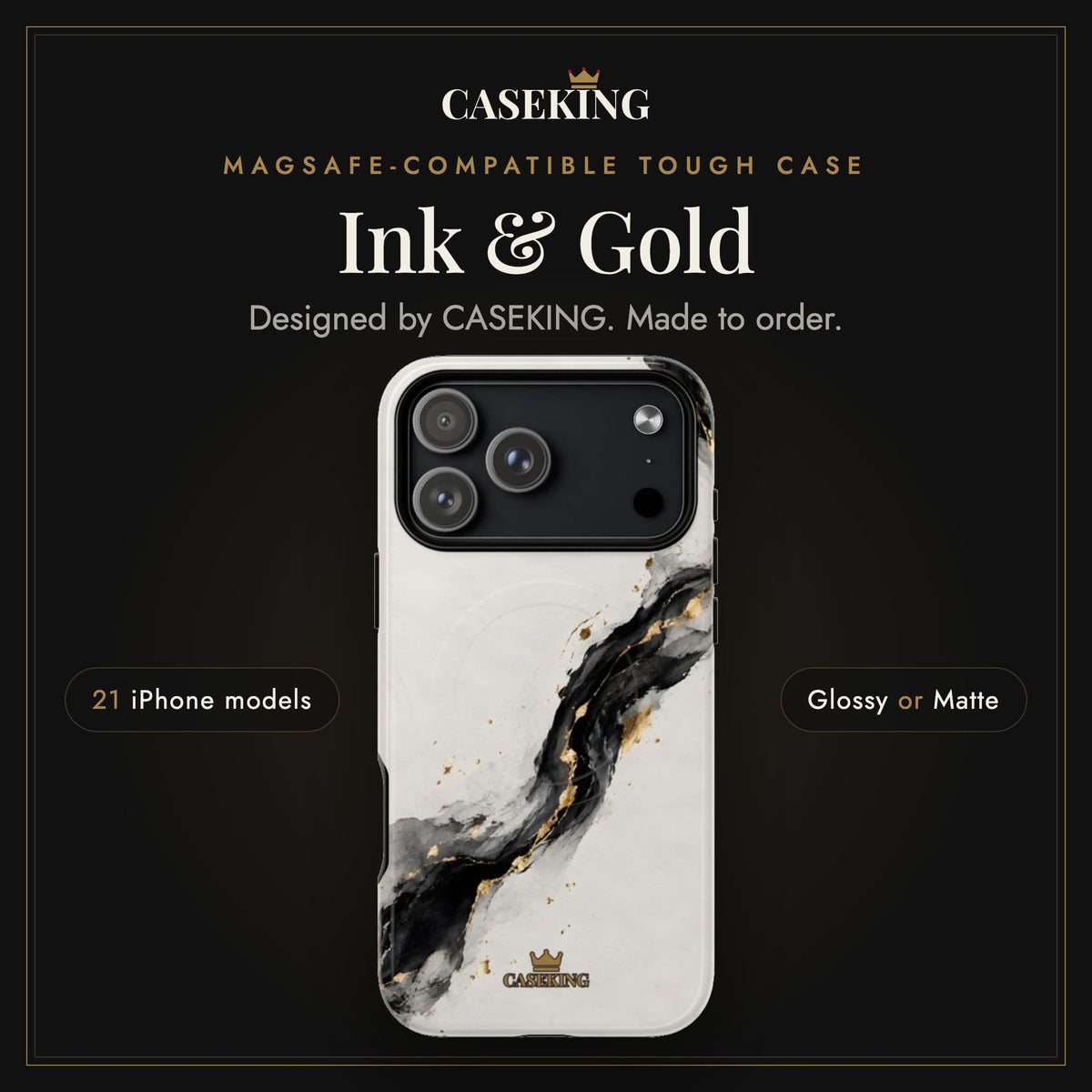 Ink & Gold MagSafe-compatible tough case infographic 1: Hero