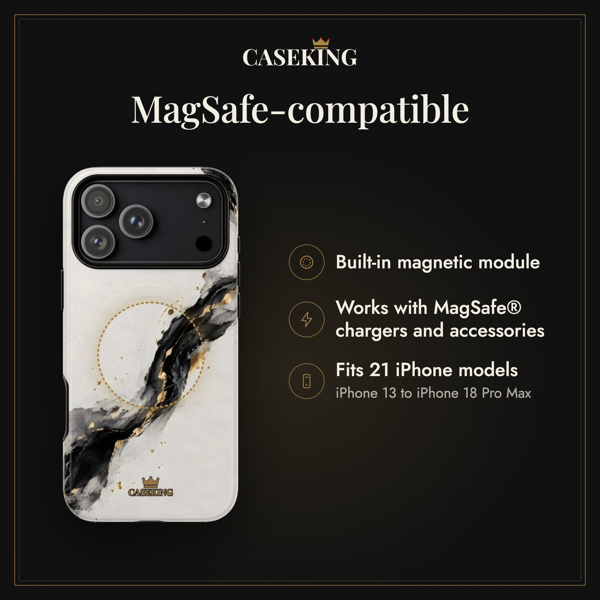 Ink & Gold MagSafe-compatible tough case infographic 2: MagSafe-compatible