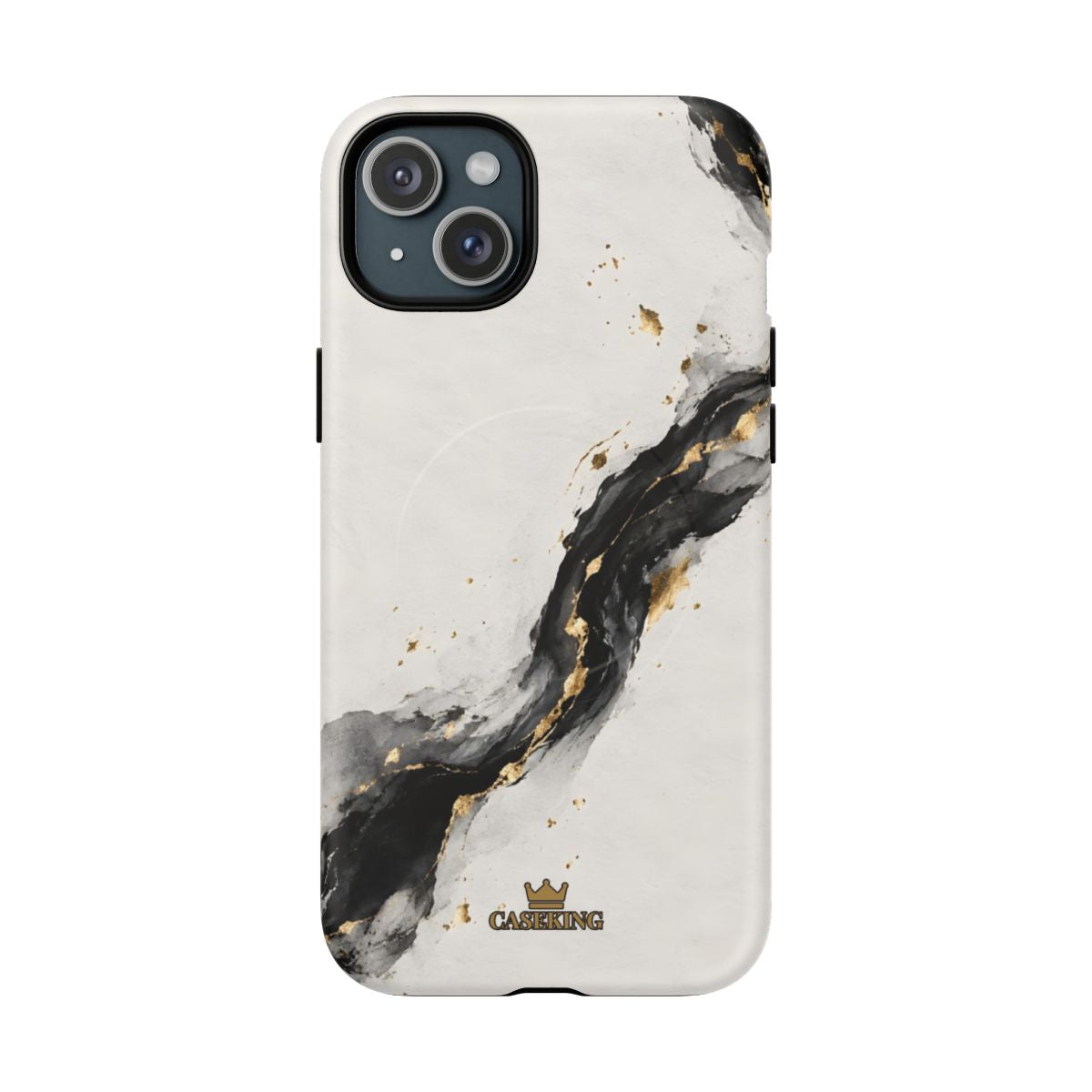 Ink & Gold MagSafe-compatible tough case on iPhone 15 Plus, matte finish