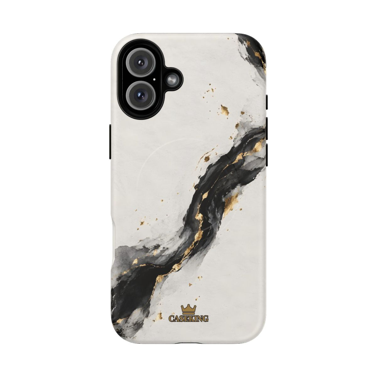Ink & Gold MagSafe-compatible tough case on iPhone 16 Plus, matte finish