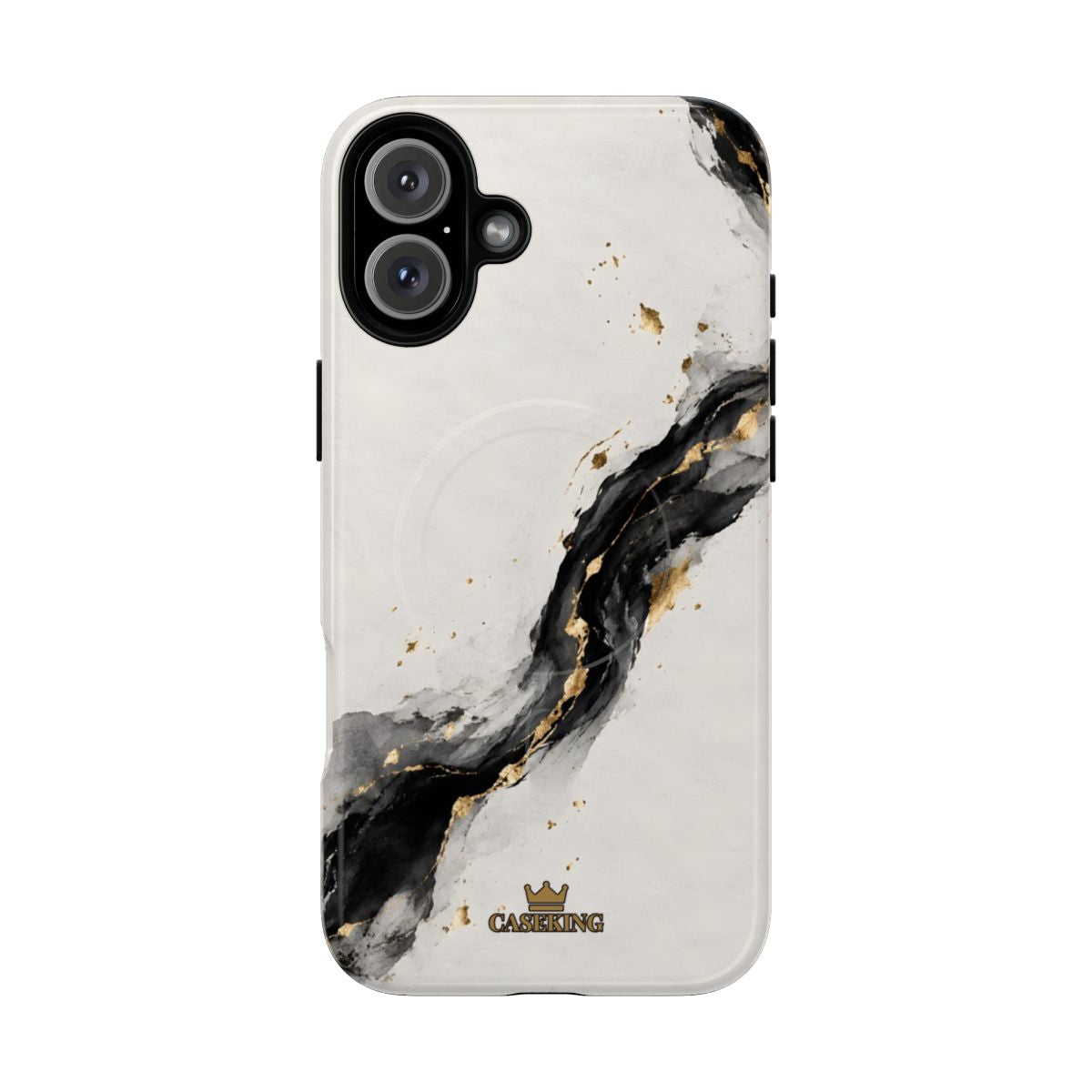 Ink & Gold MagSafe-compatible tough case on iPhone 16 Plus, glossy finish