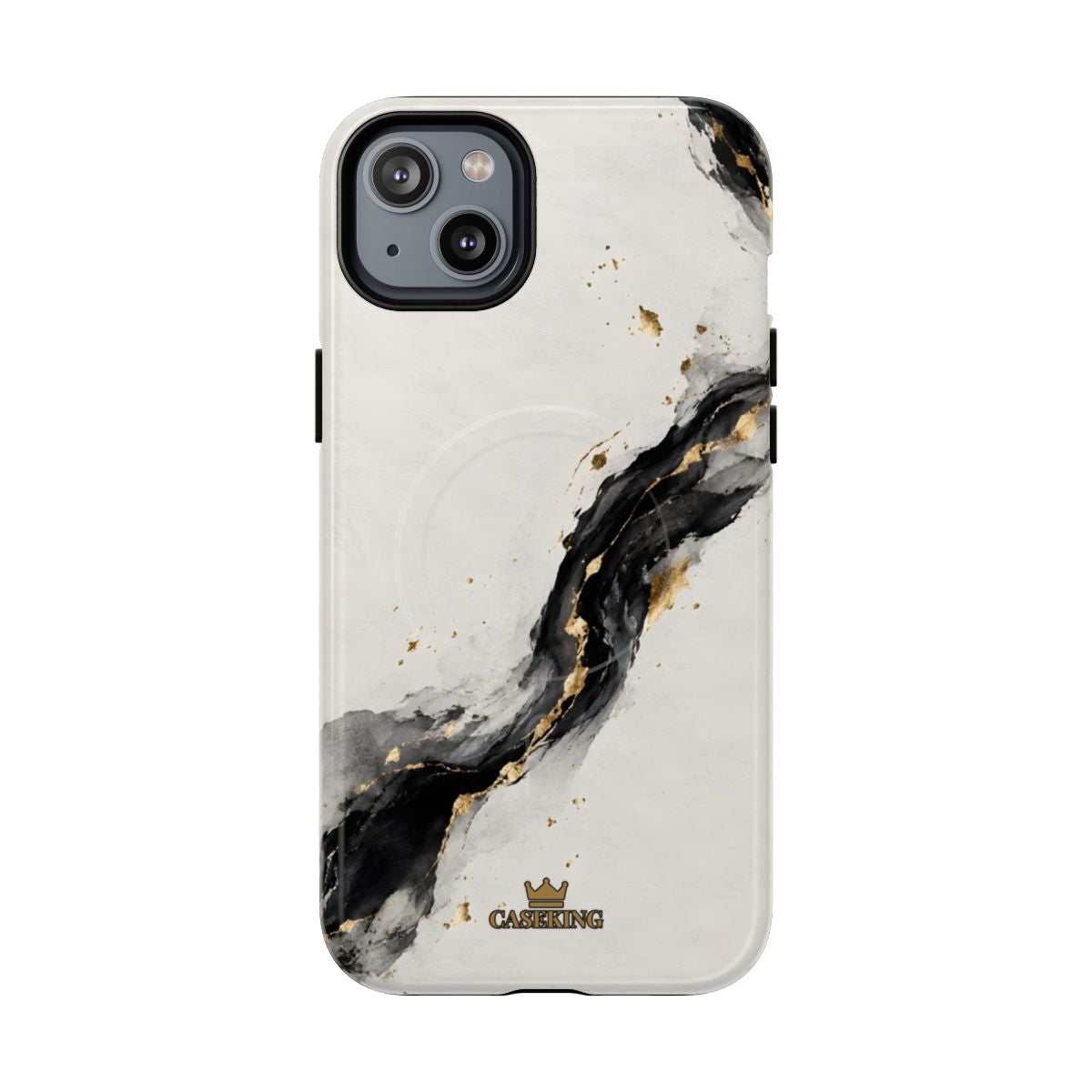 Ink & Gold MagSafe-compatible tough case on iPhone 14 Plus, glossy finish