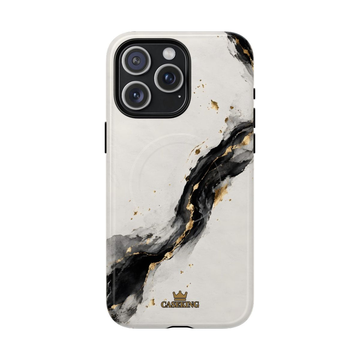 Ink & Gold MagSafe-compatible tough case on iPhone 15 Pro Max, glossy finish