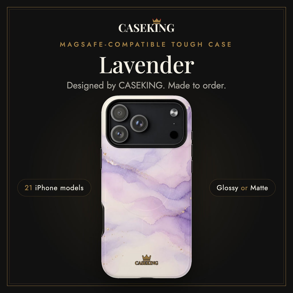 Lavender MagSafe-compatible tough case infographic 1: Hero