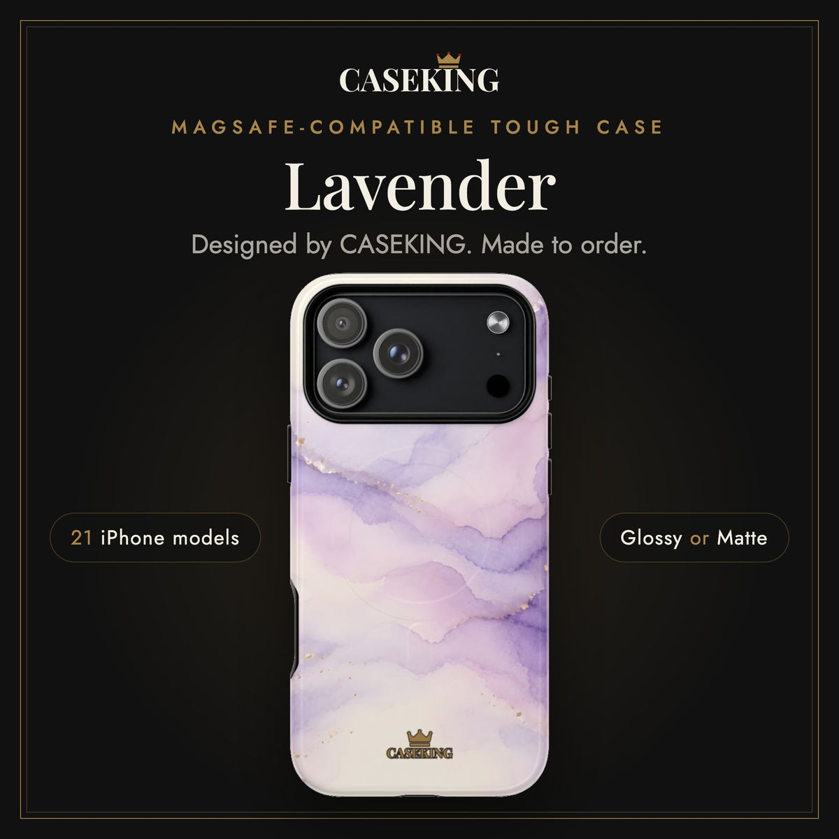 Lavender MagSafe-compatible tough case infographic 1: Hero