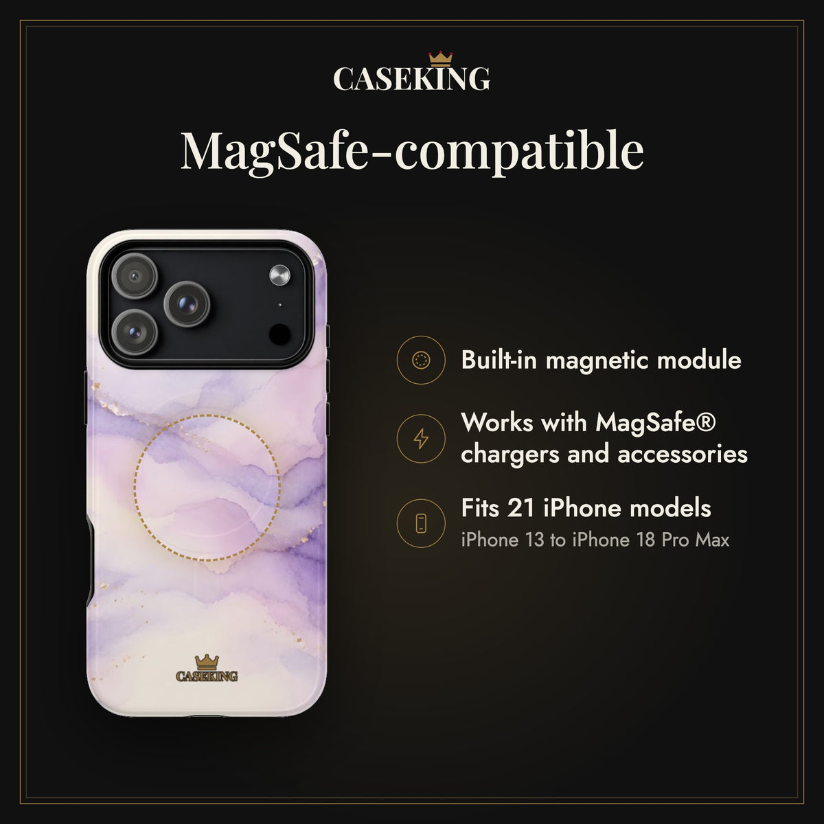 Lavender MagSafe-compatible tough case infographic 2: MagSafe-compatible