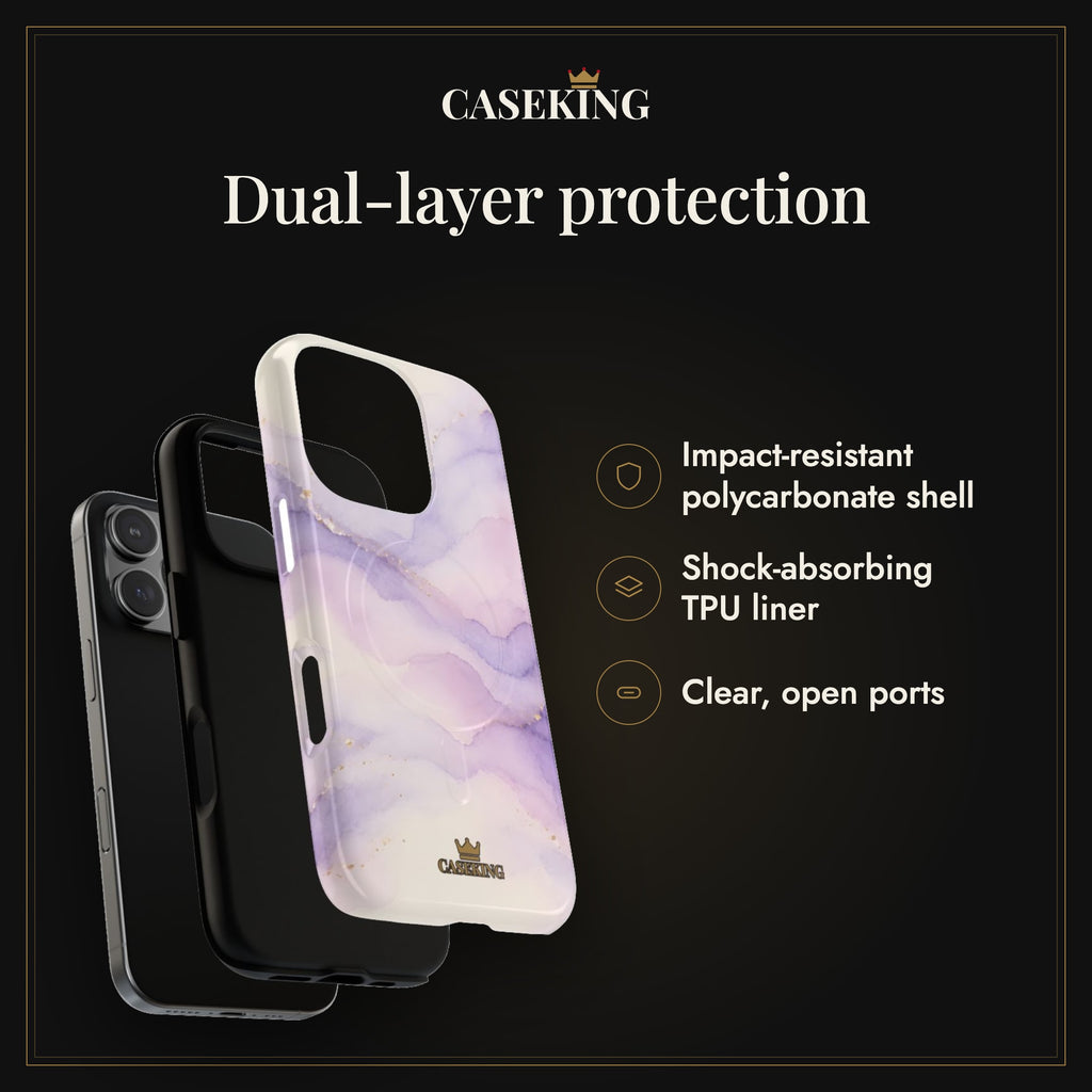 Lavender MagSafe-compatible tough case infographic 3: Dual-layer protection