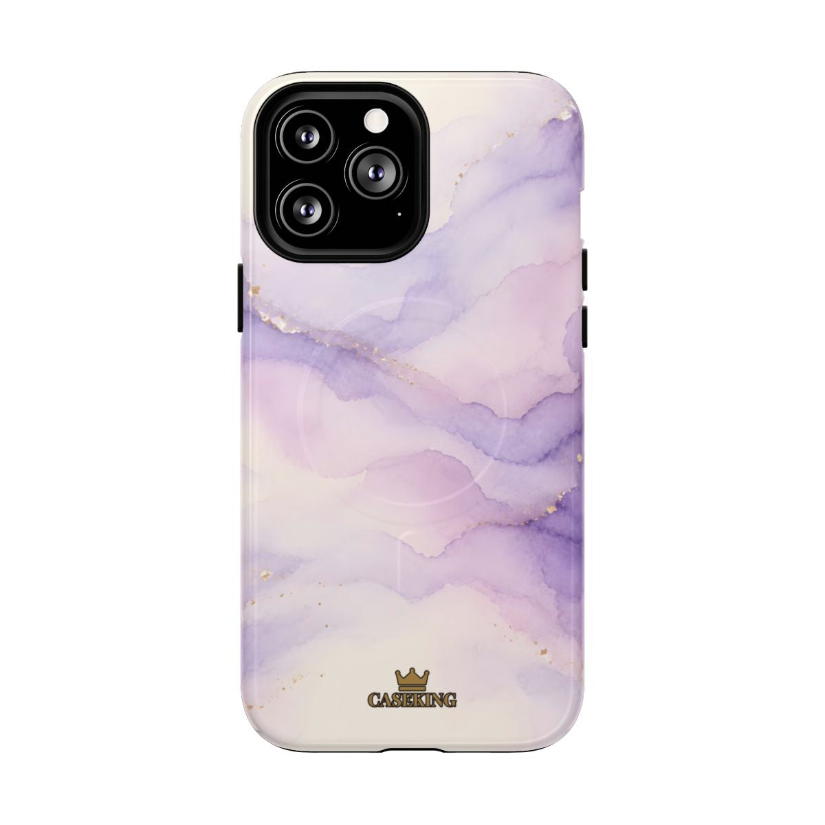 Lavender MagSafe-compatible tough case on iPhone 13 Pro Max, glossy finish