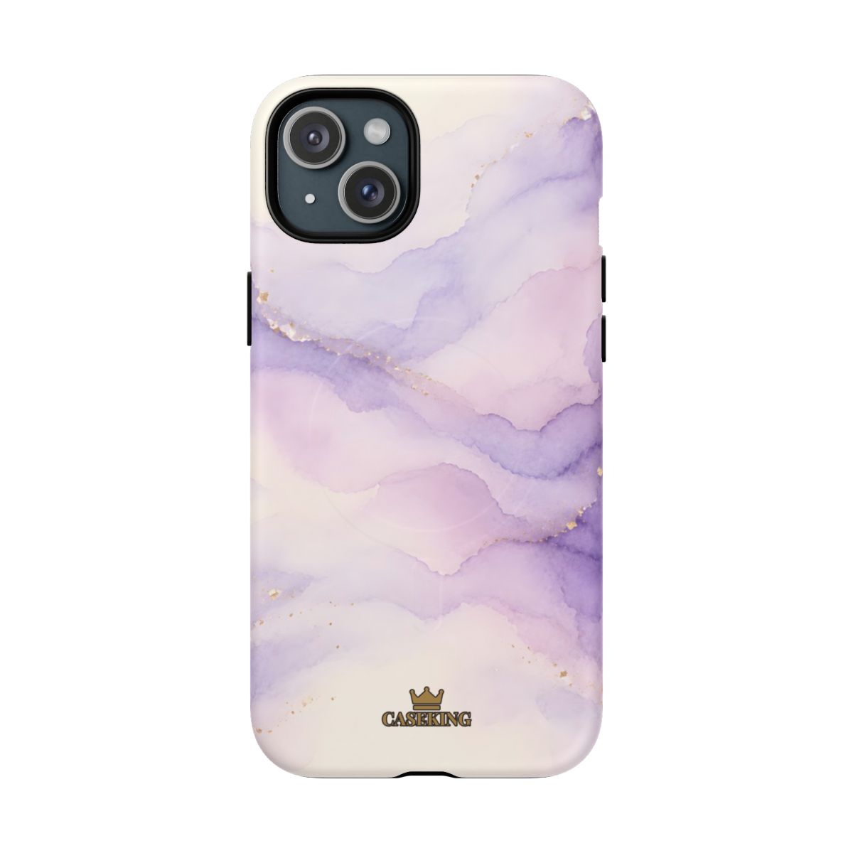 Lavender MagSafe-compatible tough case on iPhone 15 Plus, matte finish