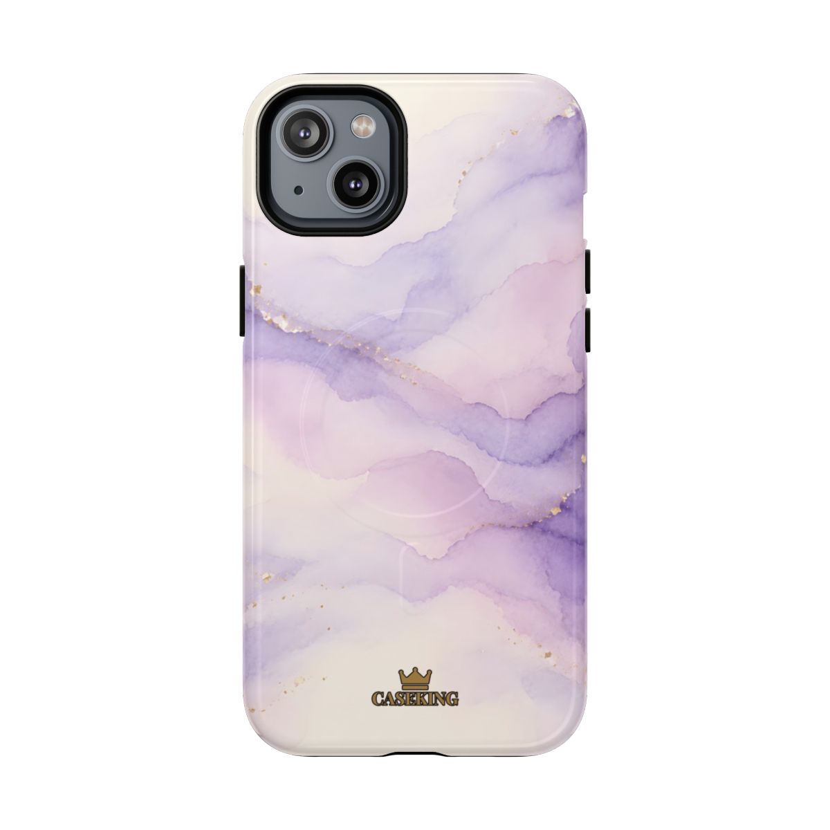 Lavender MagSafe-compatible tough case on iPhone 14 Plus, glossy finish
