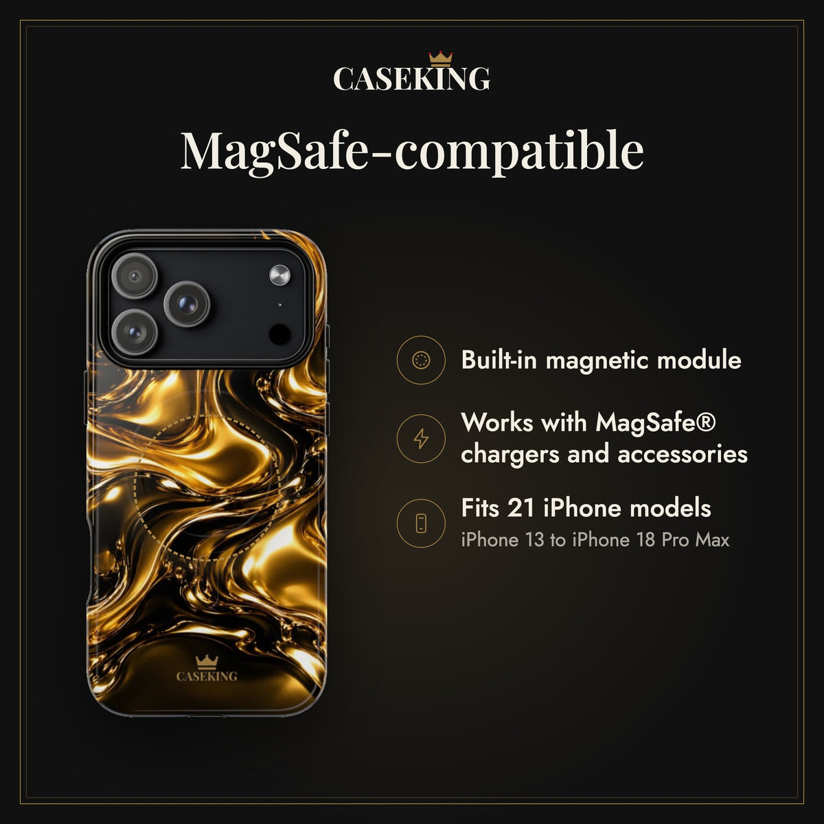 Liquid Gold MagSafe-compatible tough case infographic 2: MagSafe-compatible