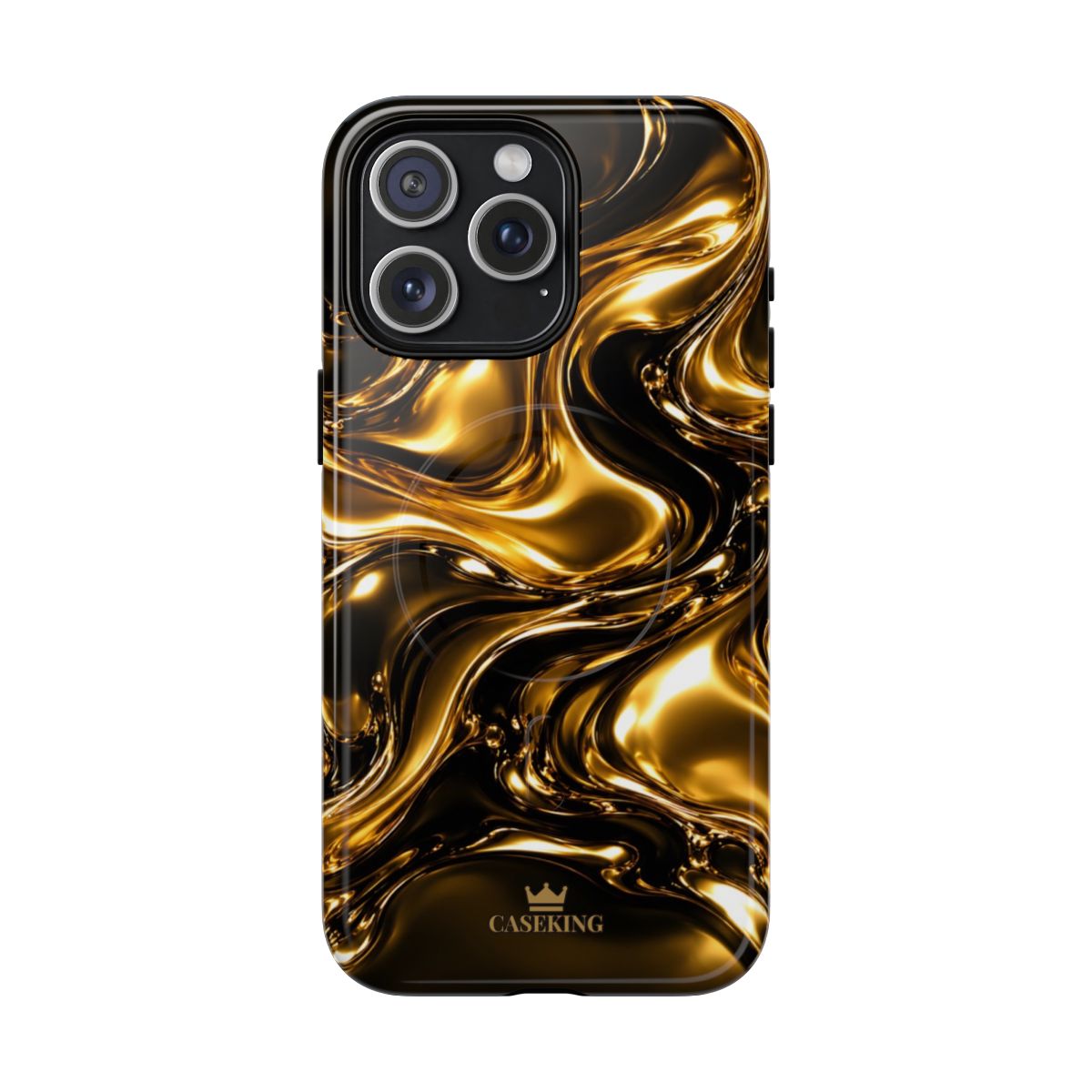 Liquid Gold MagSafe-compatible tough case on iPhone 15 Pro Max, glossy finish