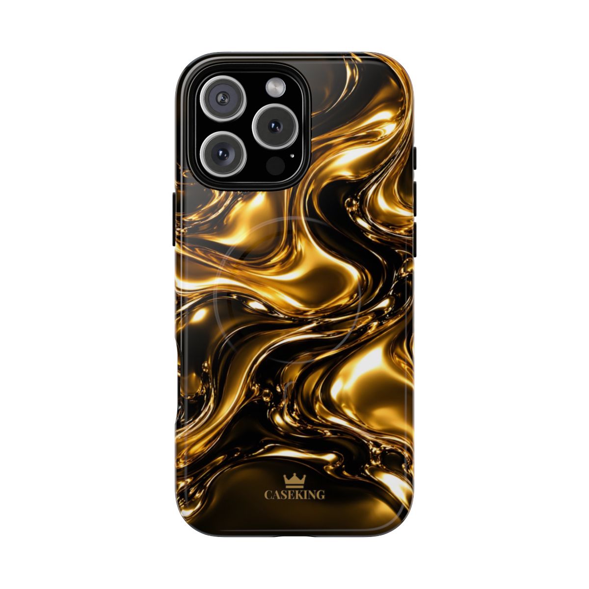 Liquid Gold MagSafe-compatible tough case on iPhone 16 Pro Max, glossy finish