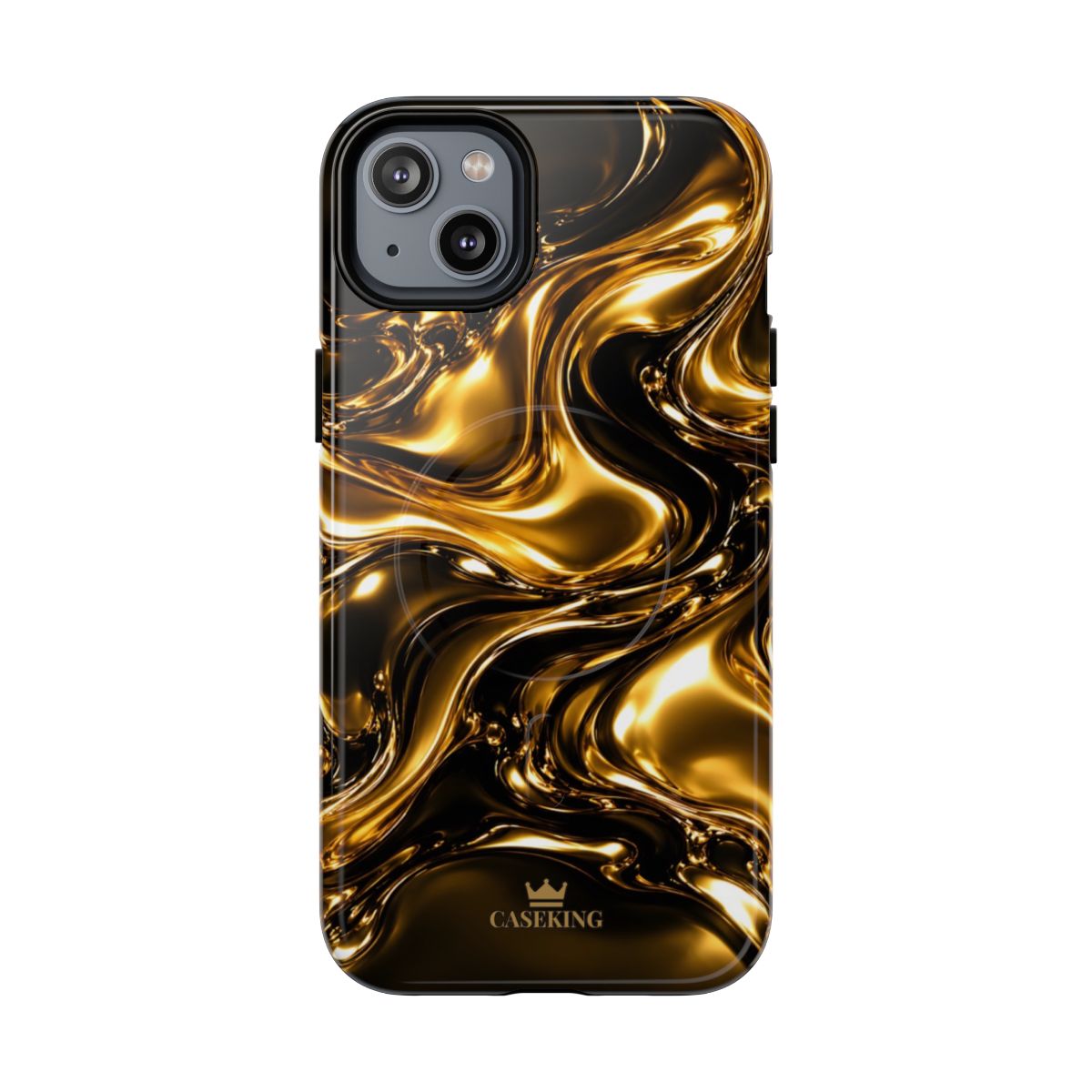 Liquid Gold MagSafe-compatible tough case on iPhone 14 Plus, glossy finish