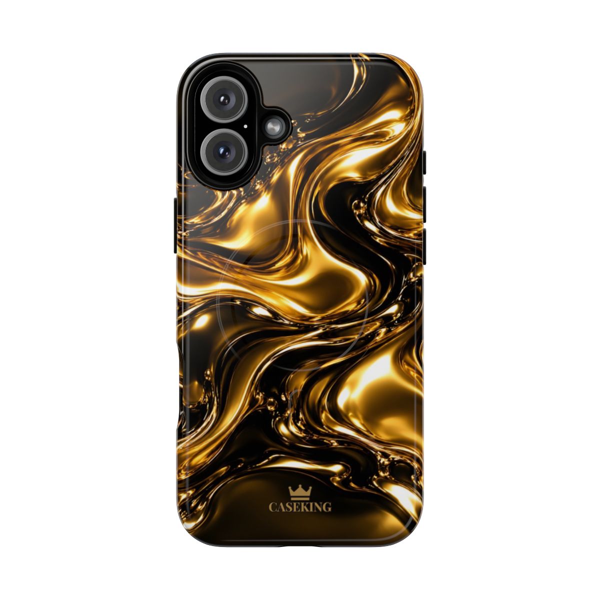 Liquid Gold MagSafe-compatible tough case on iPhone 16 Plus, glossy finish