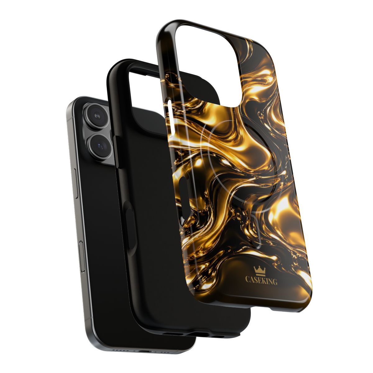 Liquid Gold MagSafe-compatible tough case on iPhone 16 Pro, glossy finish (case layers)
