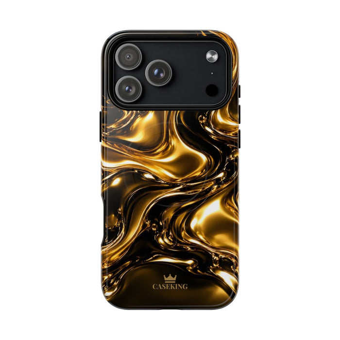 Liquid Gold MagSafe-compatible tough case on iPhone 18 Pro Max, glossy finish