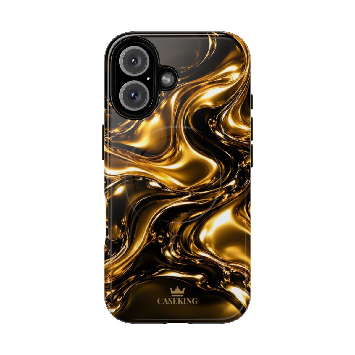Liquid Gold MagSafe-compatible tough case on iPhone 16, glossy finish