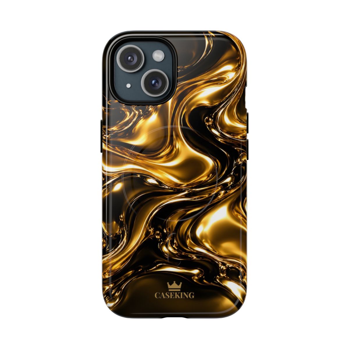 Liquid Gold MagSafe-compatible tough case on iPhone 15, glossy finish