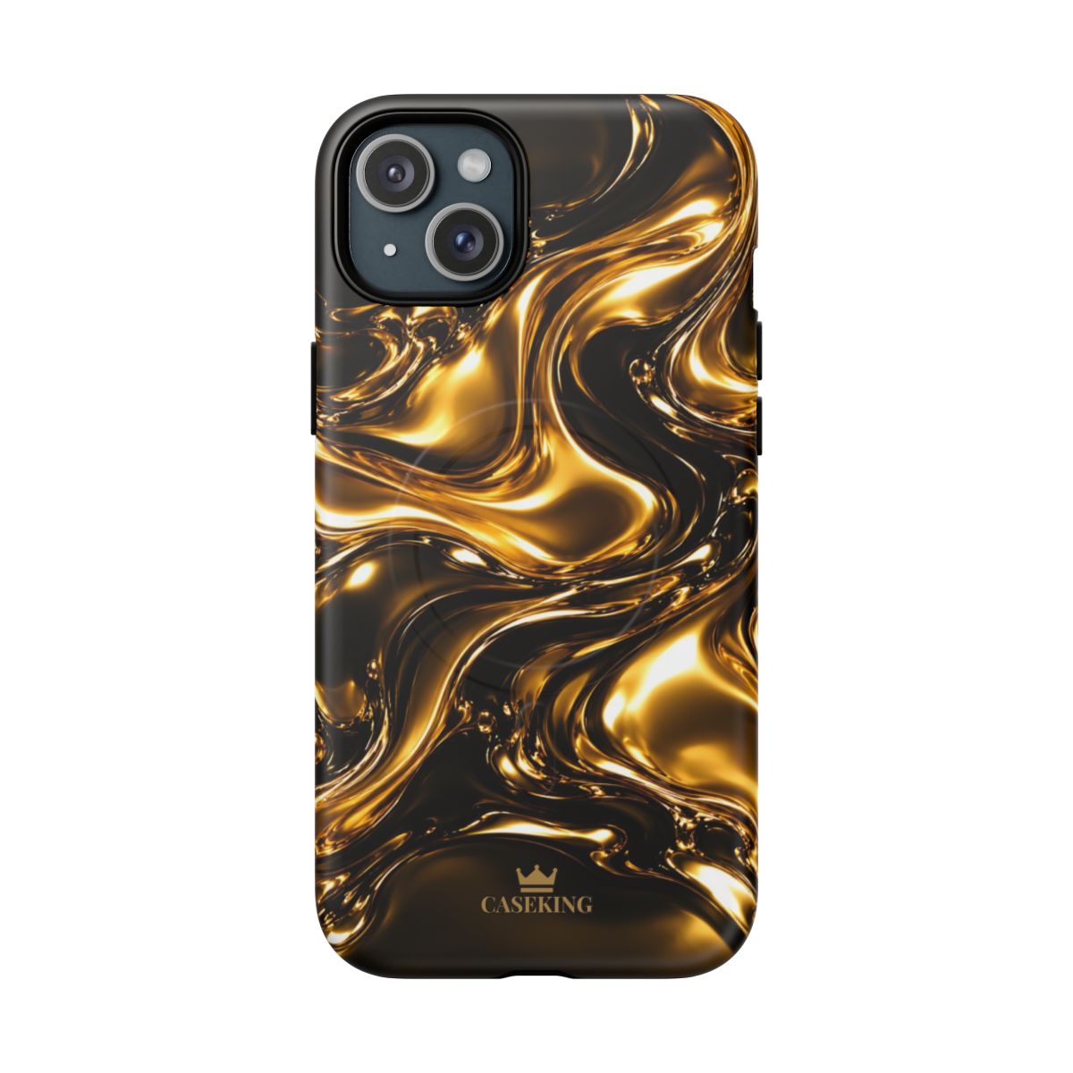 Liquid Gold MagSafe-compatible tough case on iPhone 15 Plus, matte finish