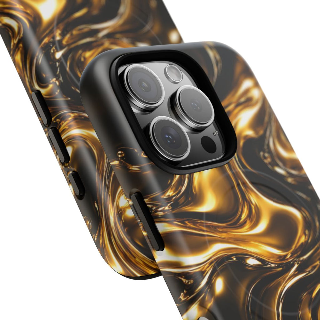 Liquid Gold MagSafe-compatible tough case on iPhone 16 Pro, matte finish (close-up)