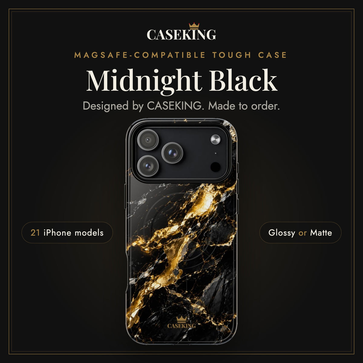Midnight Black MagSafe-compatible tough case infographic 1: Hero